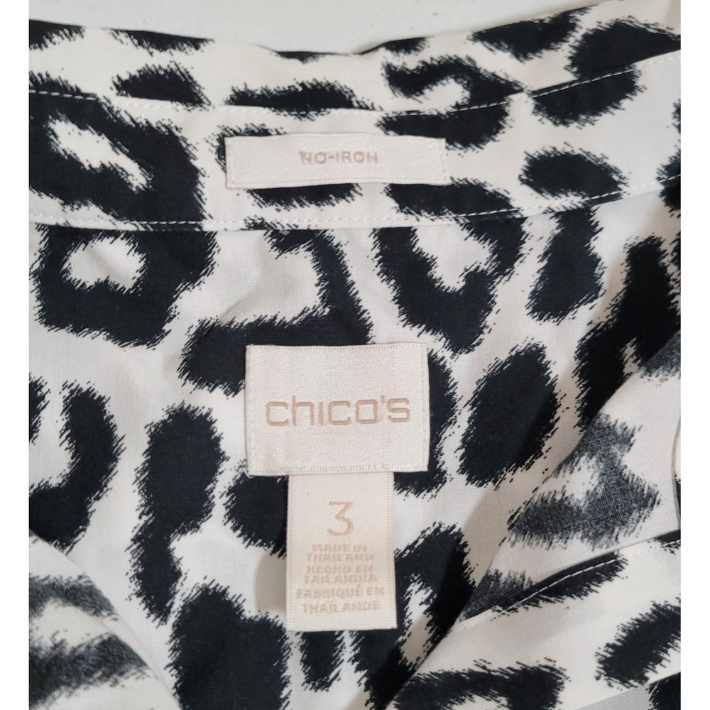 CHICOS Women's No Iron Cotton Blouse Shirt Size 3 Long Sleeve Animal Print 0966 - Picture 4 of 6